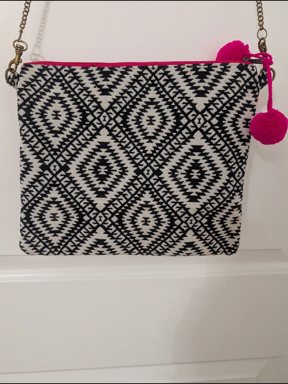 Fabulous MJ New York Boho Embroidered Crossbody Bag Pom Pom Beaded